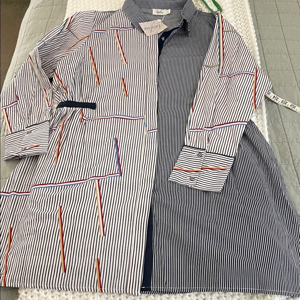 Farylina Striped Mini Shirt Dress with Multicolor Accents - NWT